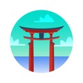 Torii gate flat icon. Japan historical sights.